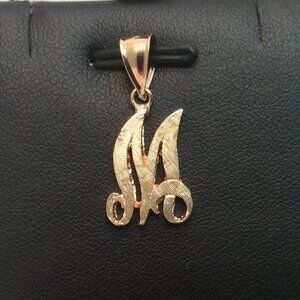 14K YELLOW REAL SOLID GOLD LARGE ETCHED LETTER INITIAL CHARMS M  PENDANT 3.2gr
